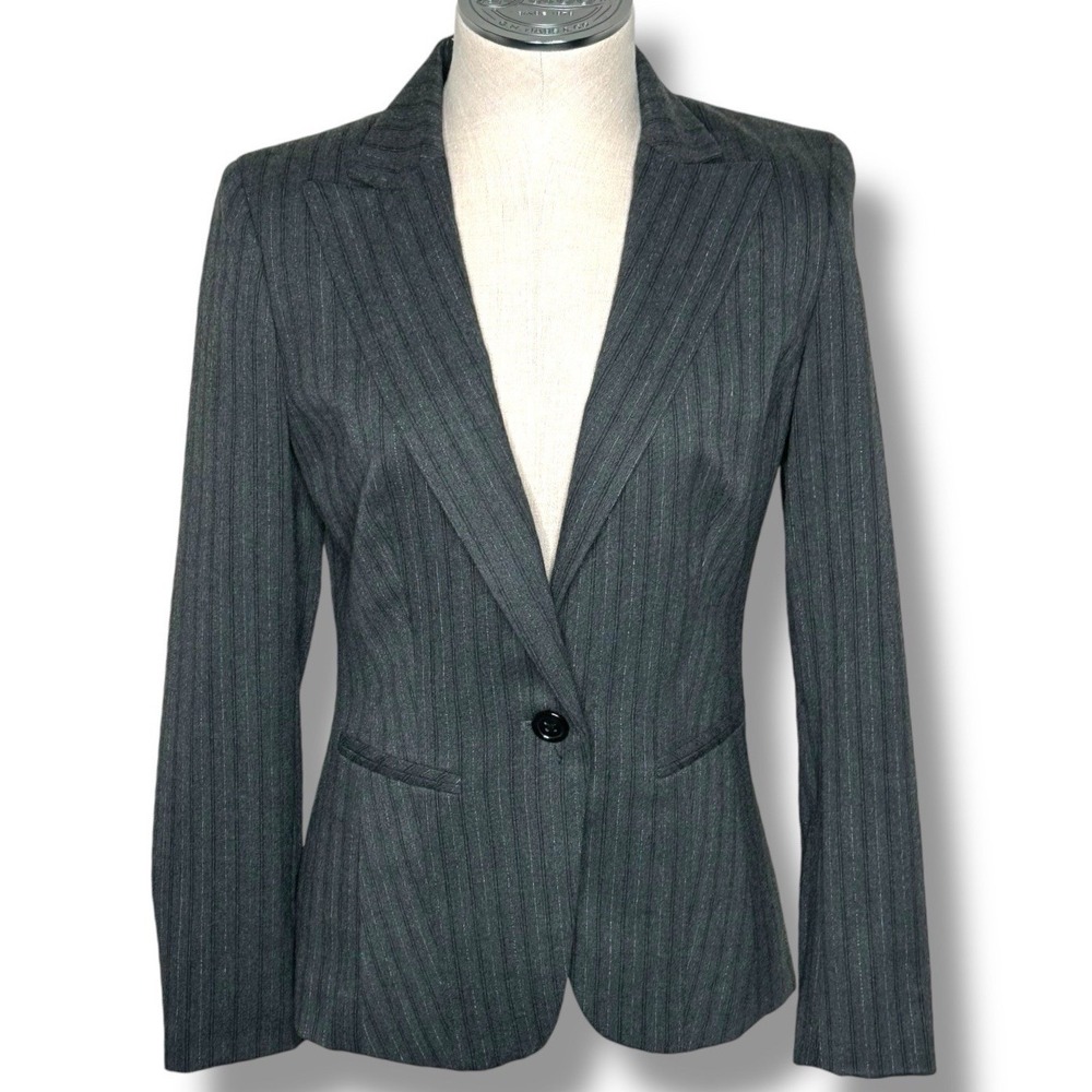 Body by Victoria Size 0 Dark GrayPinstripe 1 Button‎ Fitted Career Blazer Jacket